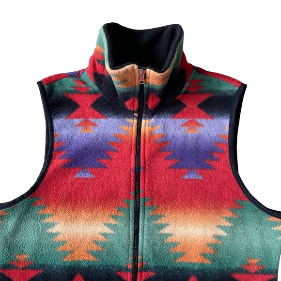 Ralph Lauren Chaps Fleece Southwestern Print Full Zip Vest L - Picture 2 of 10